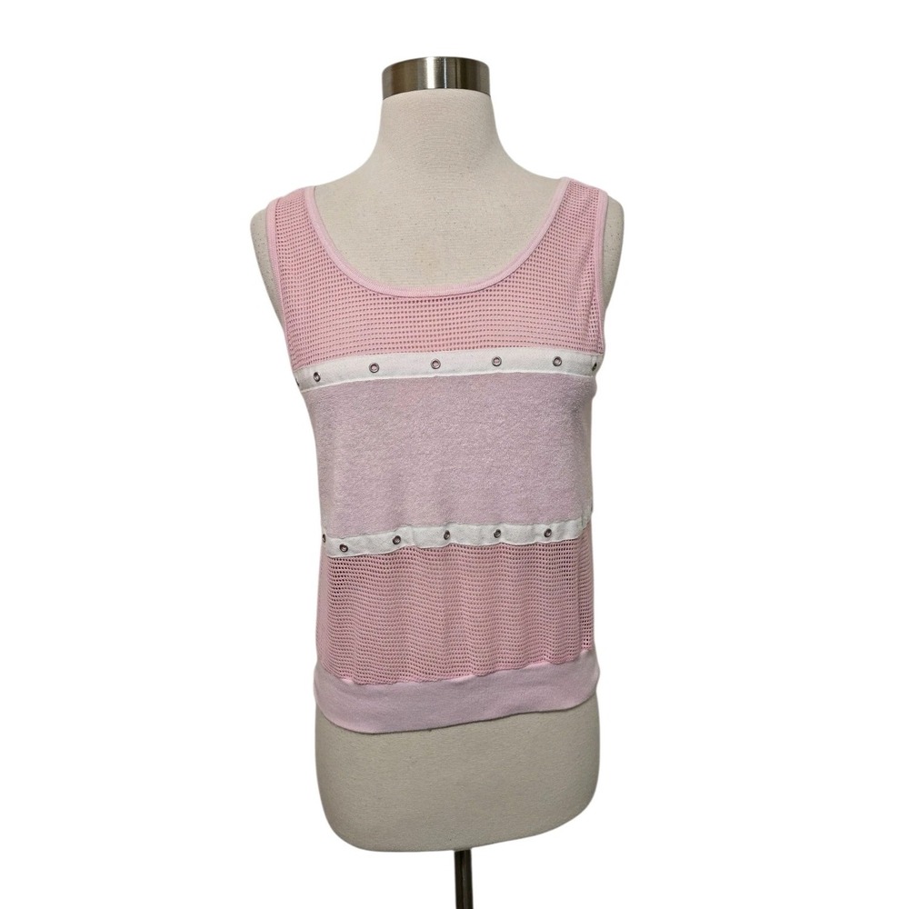 80s Vintage Womens Tank Top Pink‎ Size Medium Terrycloth and Mesh